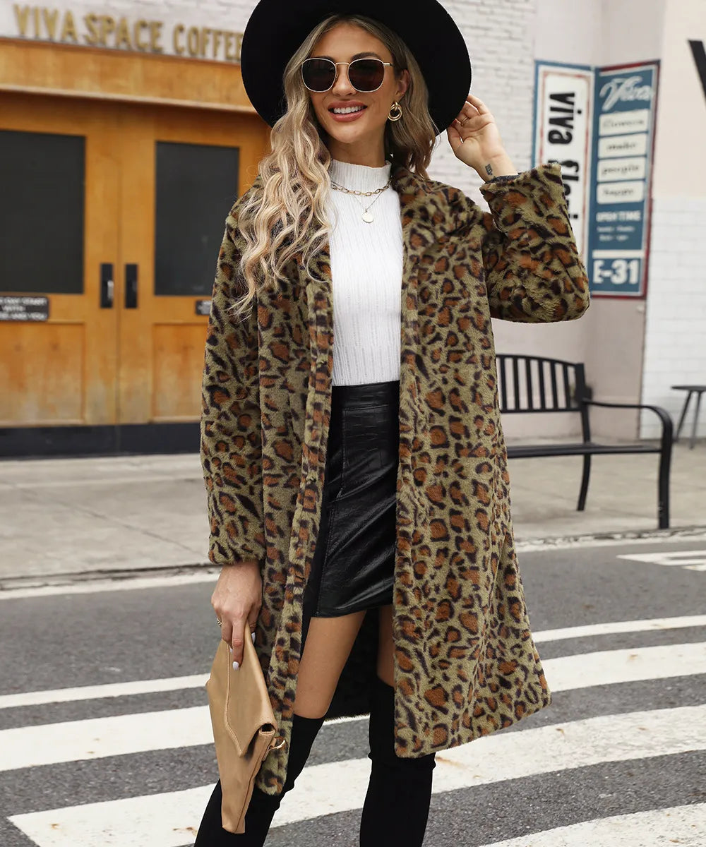 Valenzora | Fleece-Mantel mit Leopardenmuster