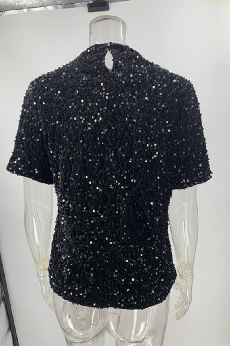 Valenzora | Casual sequined O-neck T-shirts