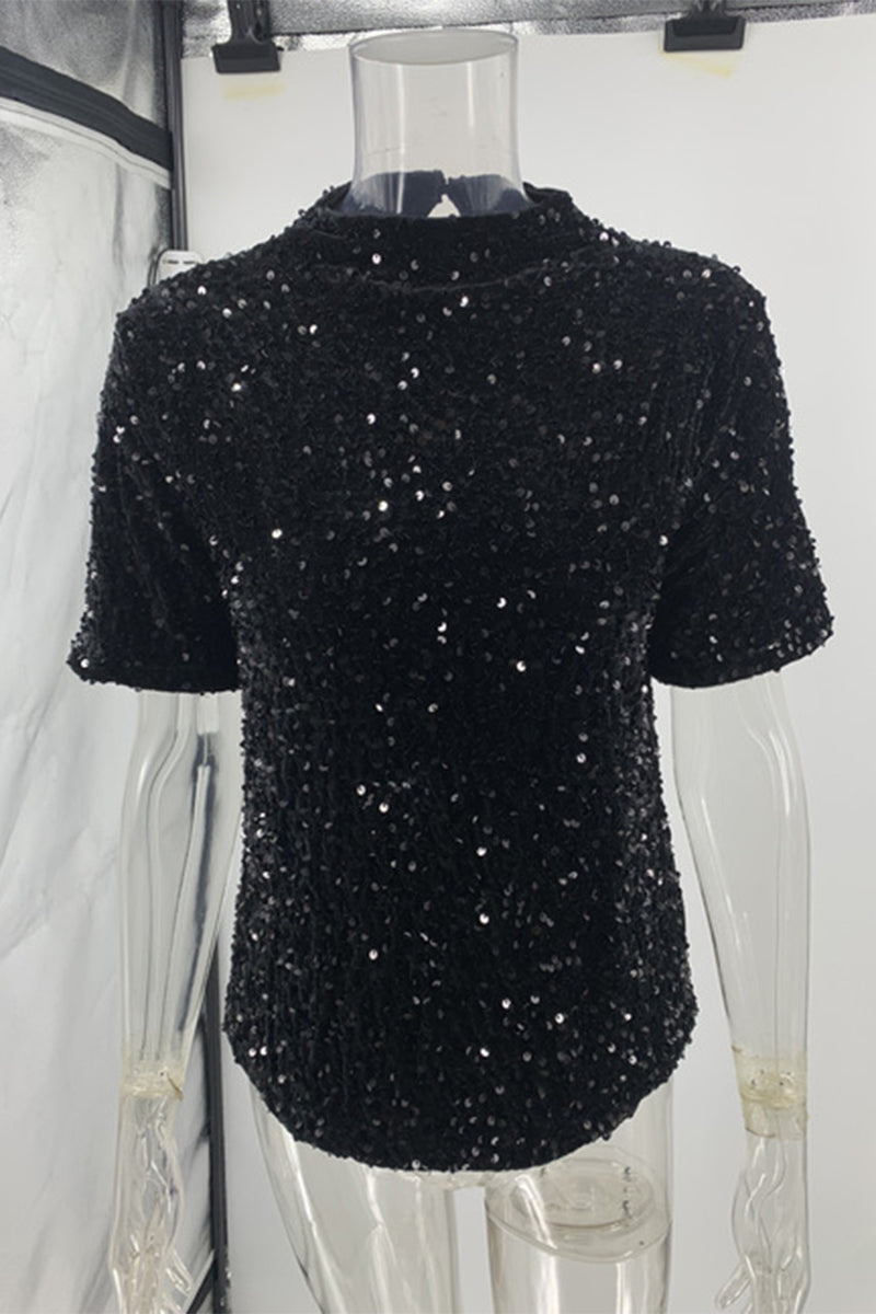 Valenzora | Casual sequined O-neck T-shirts