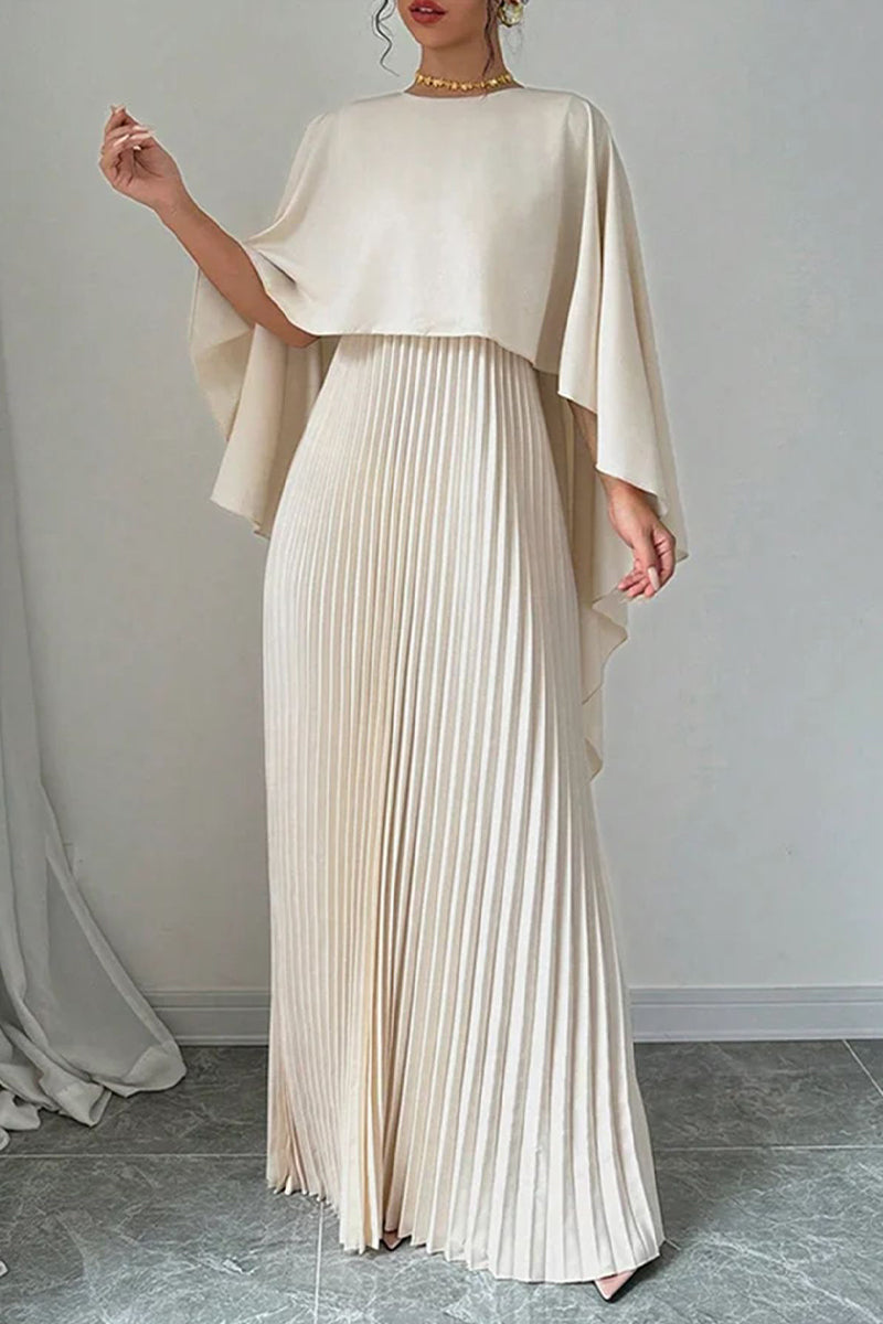 Valenzora | Elegante, unregelmäßig plissierte O-Neck Maxikleider - 3 Farben