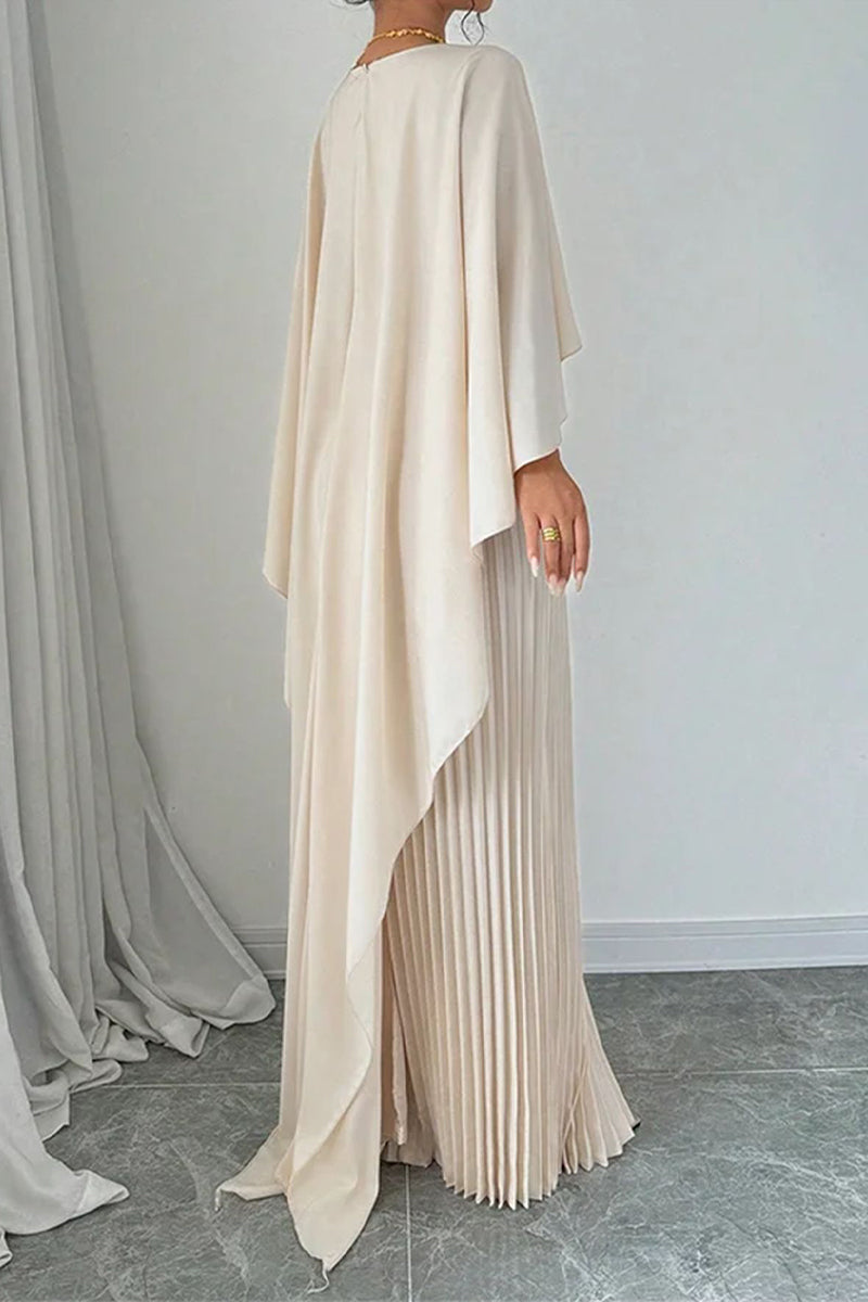 Valenzora | Elegante, unregelmäßig plissierte O-Neck Maxikleider - 3 Farben
