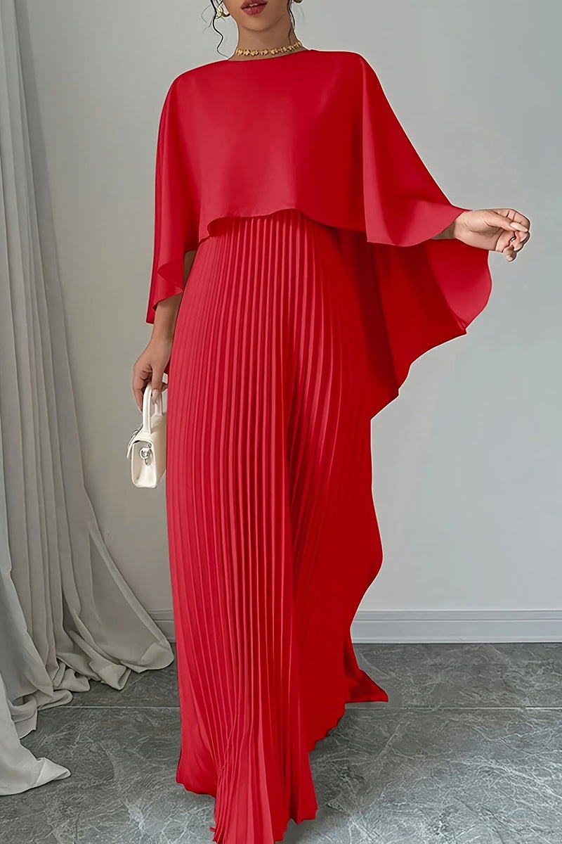 Valenzora | Elegante, unregelmäßig plissierte O-Neck Maxikleider - 3 Farben