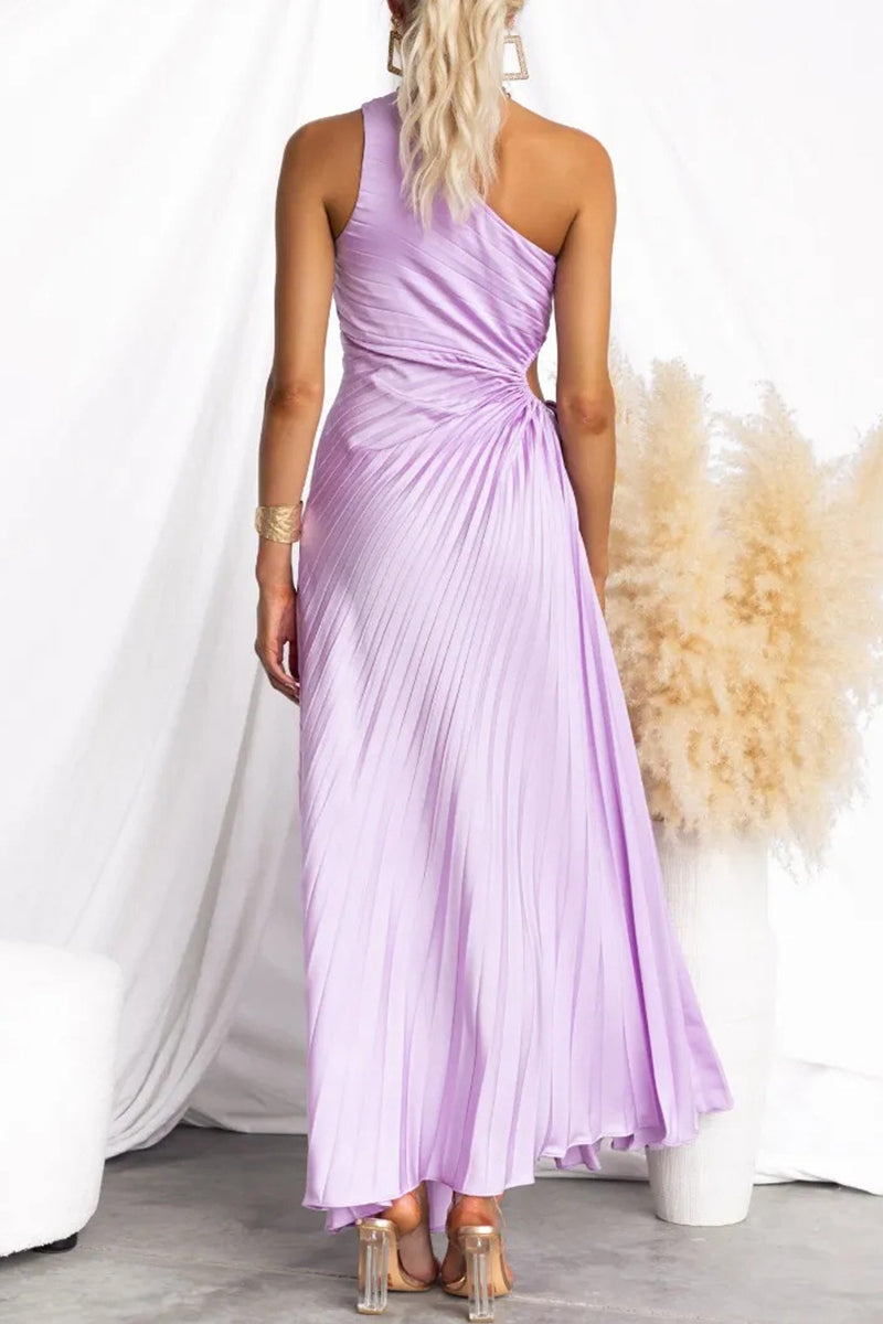 Valenzora | Sexy Drawstring Pleated Slanted Shoulder Pleated Dresses - 4 Colors