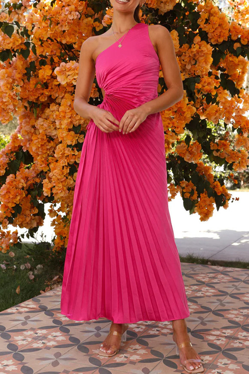 Valenzora | Sexy Drawstring Pleated Slanted Shoulder Pleated Dresses - 4 Colors