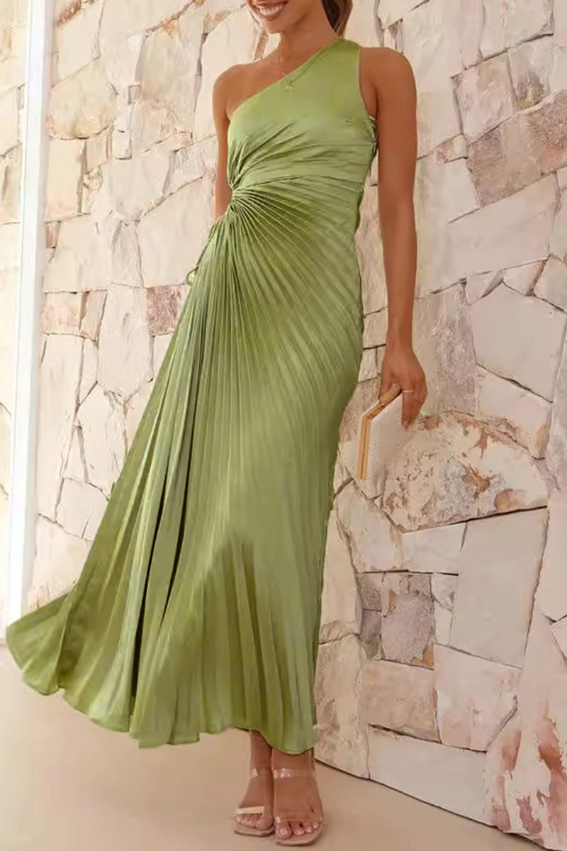 Valenzora | Sexy Drawstring Pleated Slanted Shoulder Pleated Dresses - 4 Colors