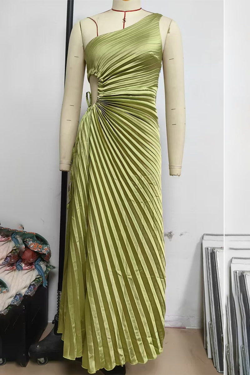 Valenzora | Sexy Drawstring Pleated Slanted Shoulder Pleated Dresses - 4 Colors