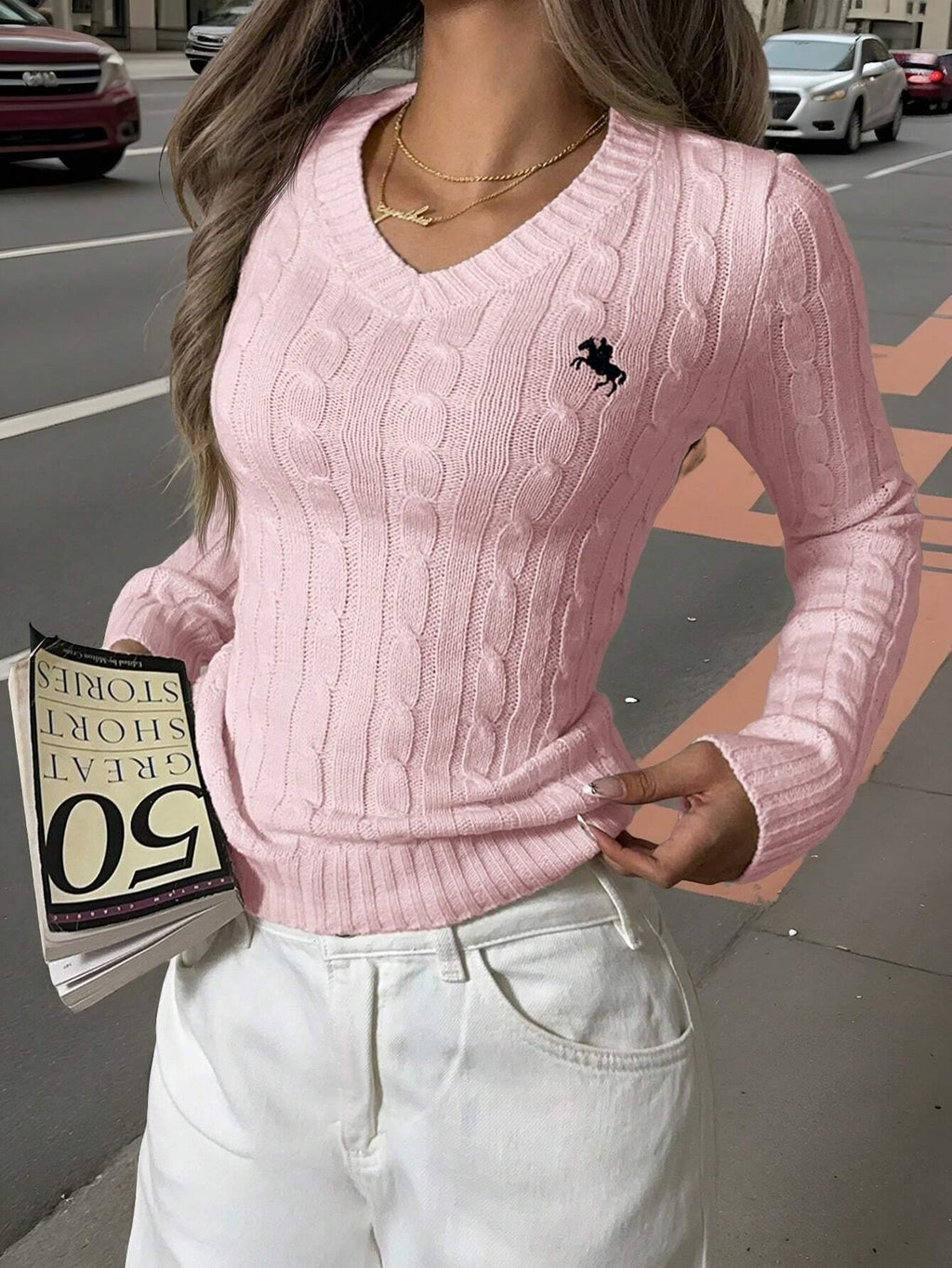 Valenzora | Damen-V-Pullover aus Kordstrick