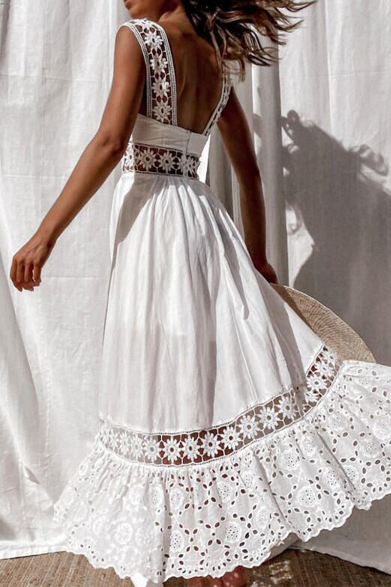 Valenzora | Casual everyday lace patchwork square collar slip dresses