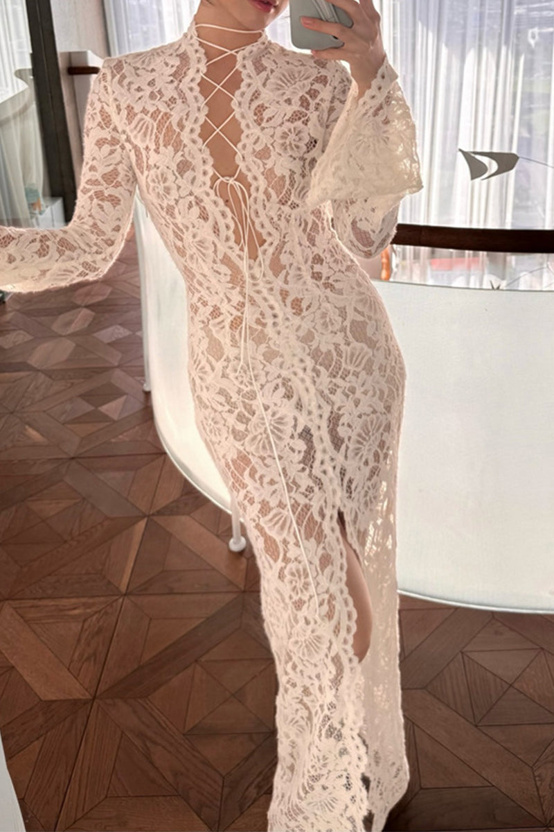 Valenzora | Sexy Lace Sheer Strapless V-Neck Lace Dress Dresses
