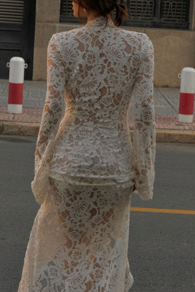 Valenzora | Sexy Lace Sheer Strapless V-Neck Lace Dress Dresses