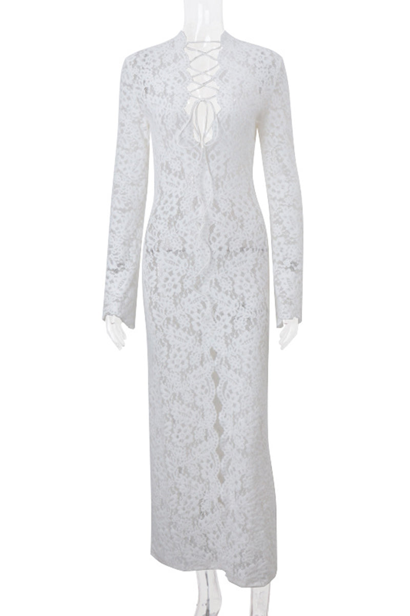 Valenzora | Sexy Lace Sheer Strapless V-Neck Lace Dress Dresses