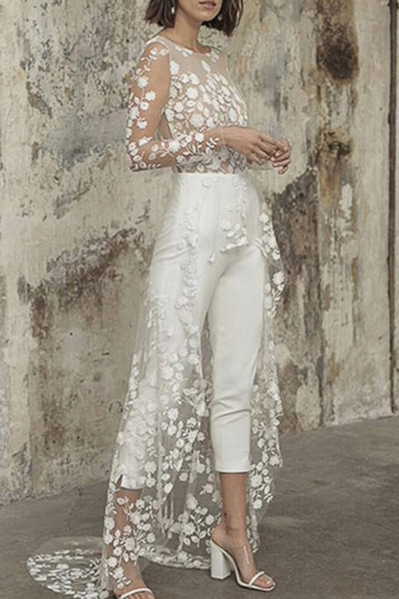 Valenzora | Sexy Lace Patchwork O-Neck Straight Jumpsuit