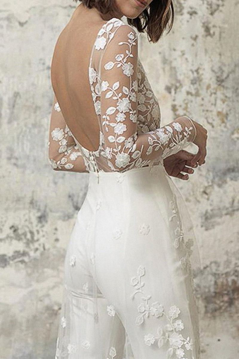 Valenzora | Sexy Lace Patchwork O-Neck Straight Jumpsuit