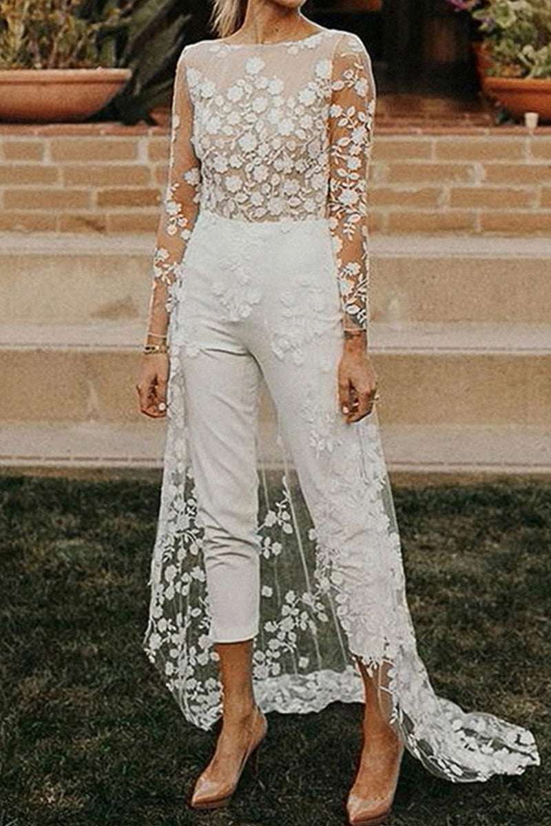 Valenzora | Sexy Lace Patchwork O-Neck Straight Jumpsuit