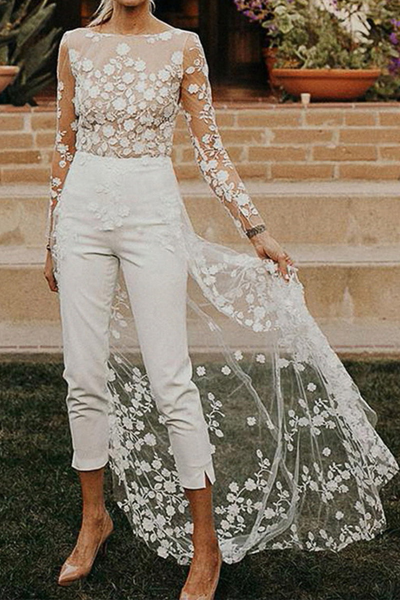 Valenzora | Sexy Lace Patchwork O-Neck Straight Jumpsuit