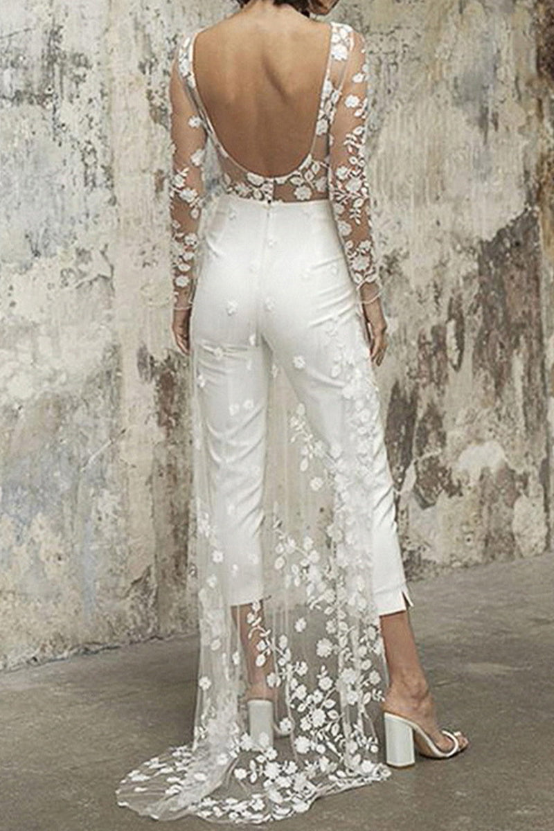 Valenzora | Sexy Lace Patchwork O-Neck Straight Jumpsuit