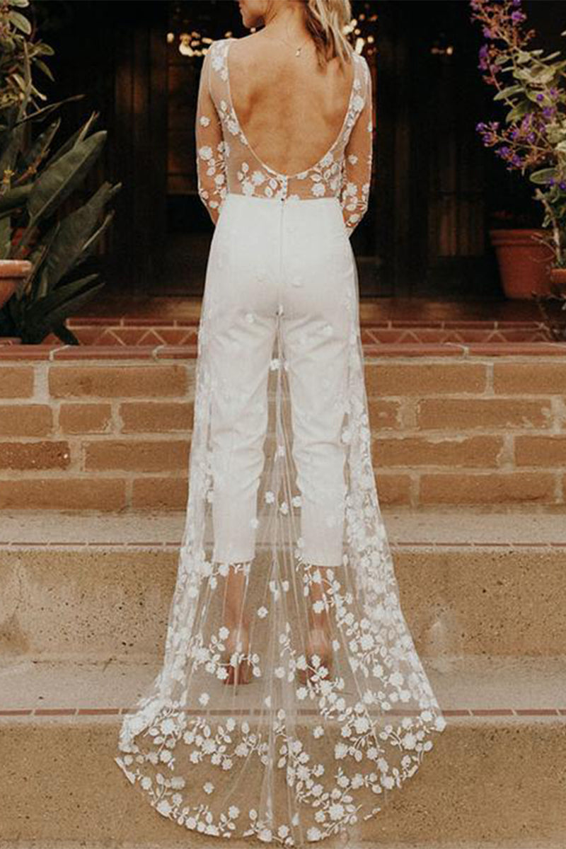 Valenzora | Sexy Lace Patchwork O-Neck Straight Jumpsuit