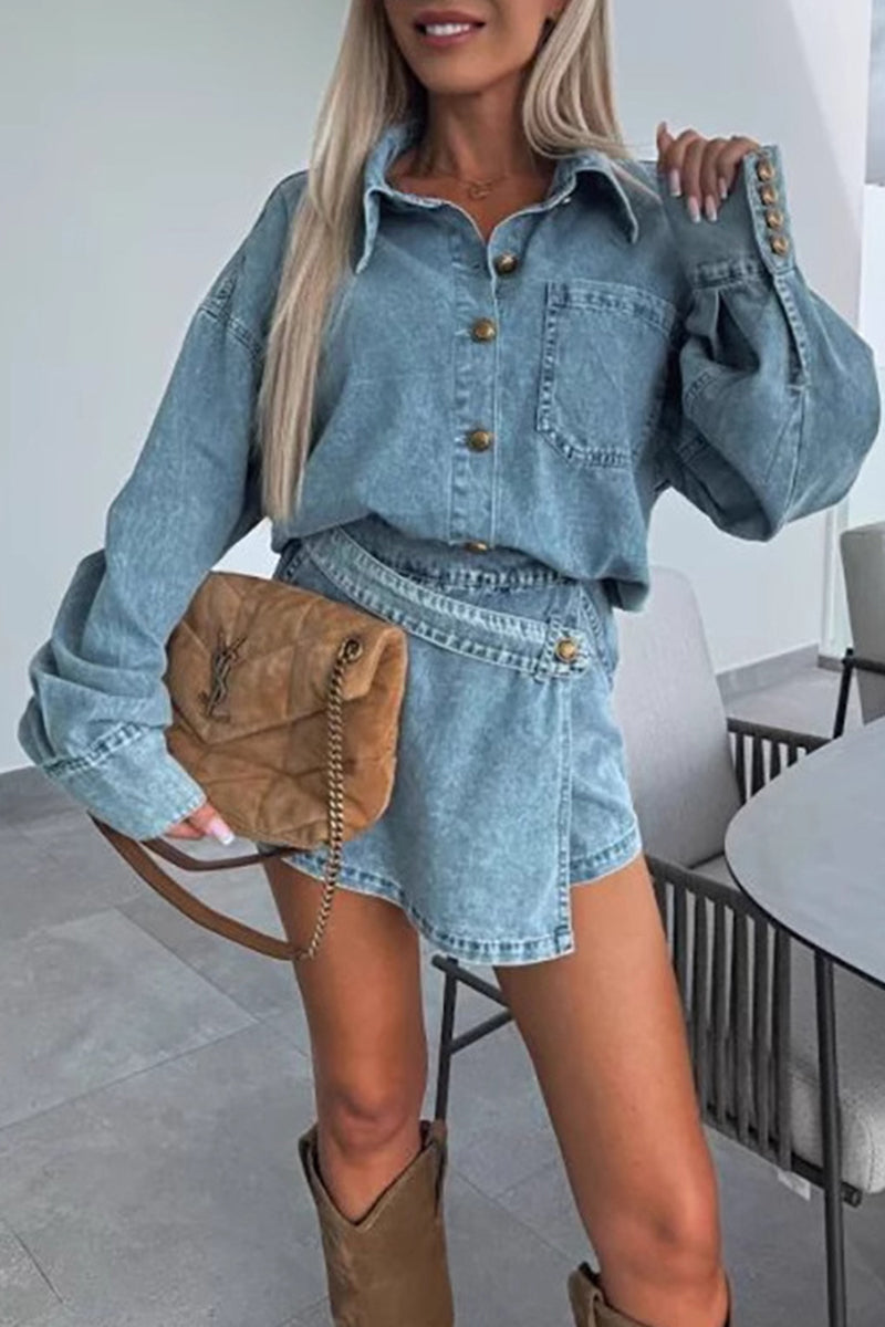 Valenzora | Casual buttons Irregular turn-down collar Long sleeves Two pieces