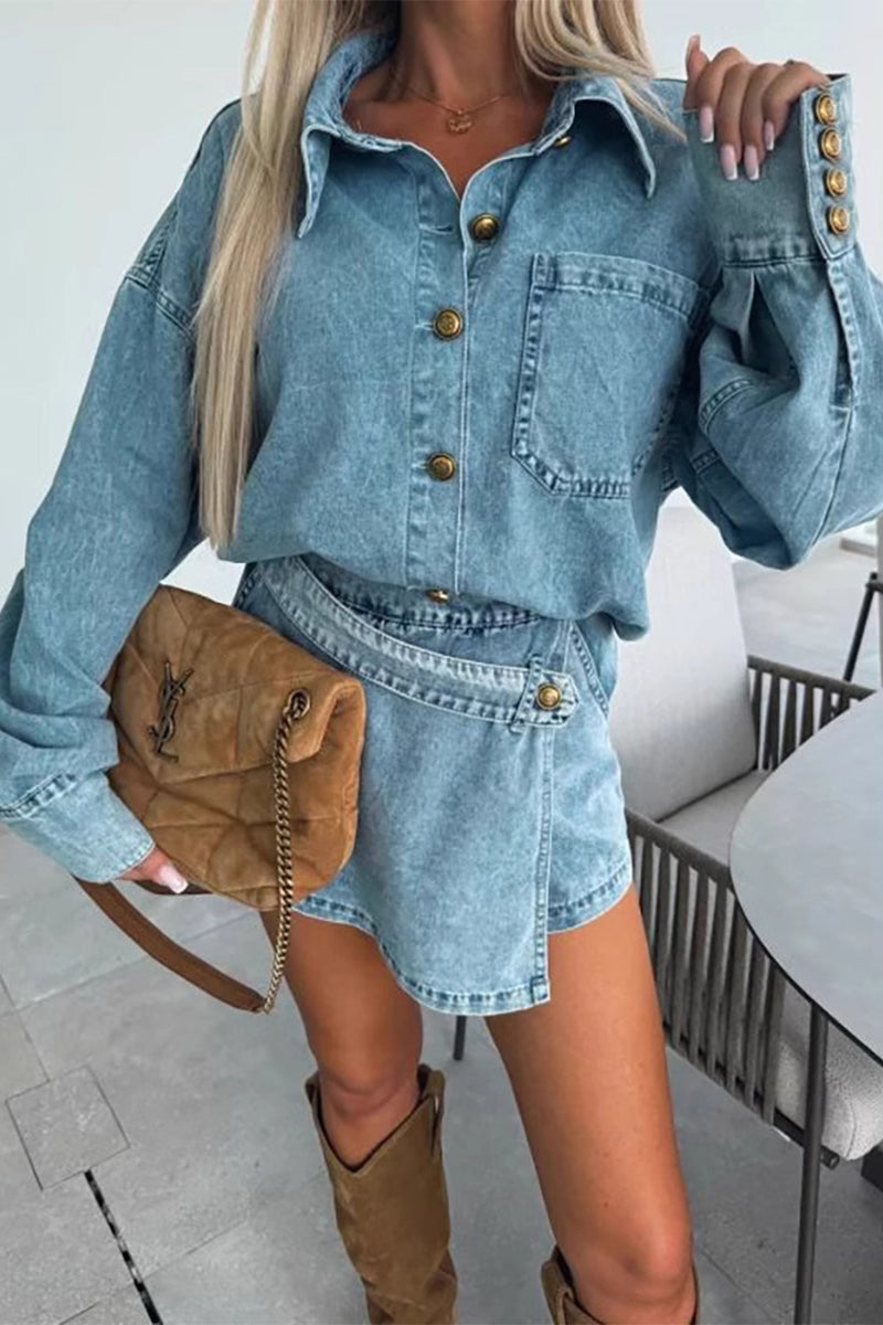 Valenzora | Casual buttons Irregular turn-down collar Long sleeves Two pieces