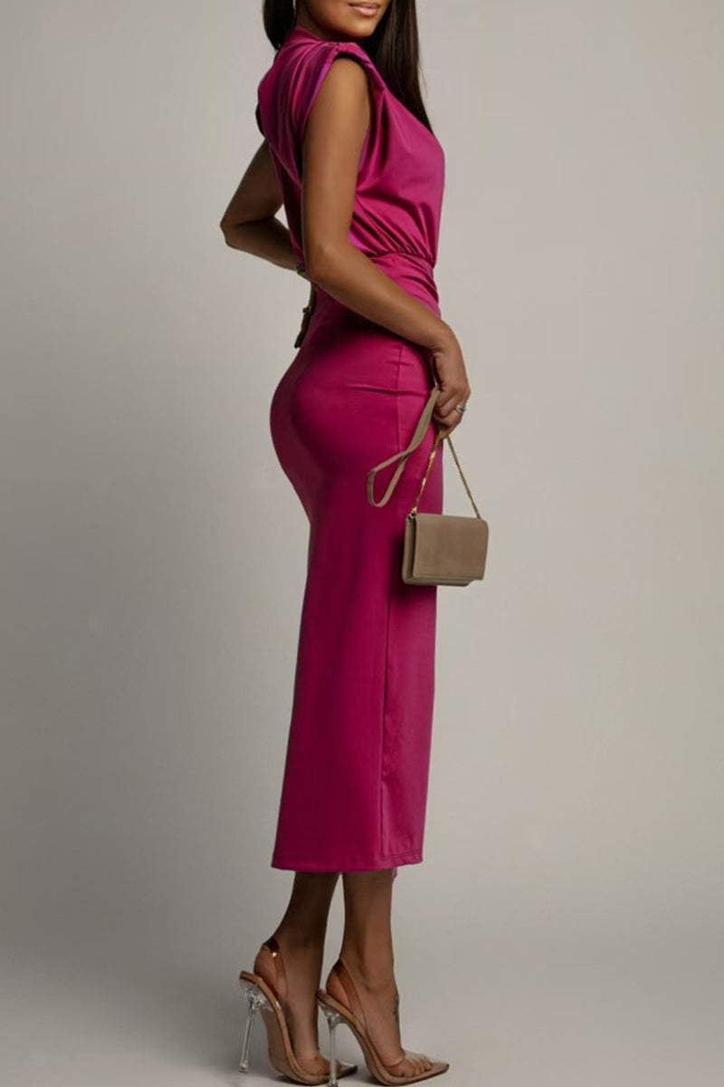 Valenzora | Elegantes Schlitz-Kleid mit gerafftem Rundhals und Wickelrock – 3 Farben