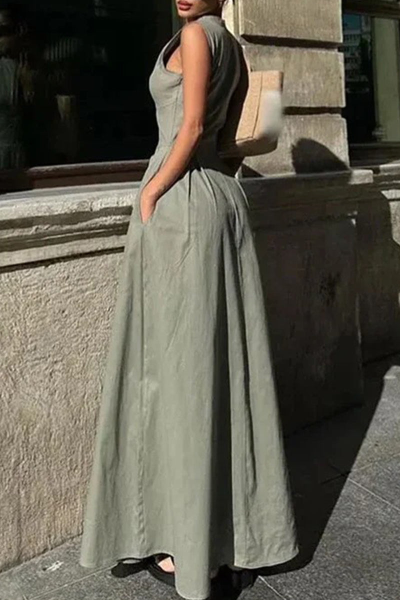 Valenzora | Casual Street Pocket Zip O-Neck Long Dresses - 3 Colors