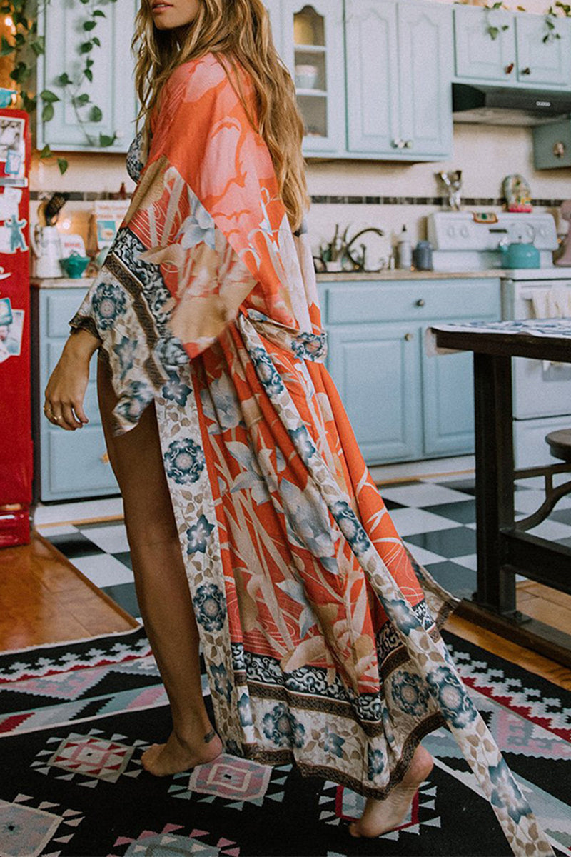 Valenzora | Leisure Floral Print Lace-up Contrast Swimwear Wrap