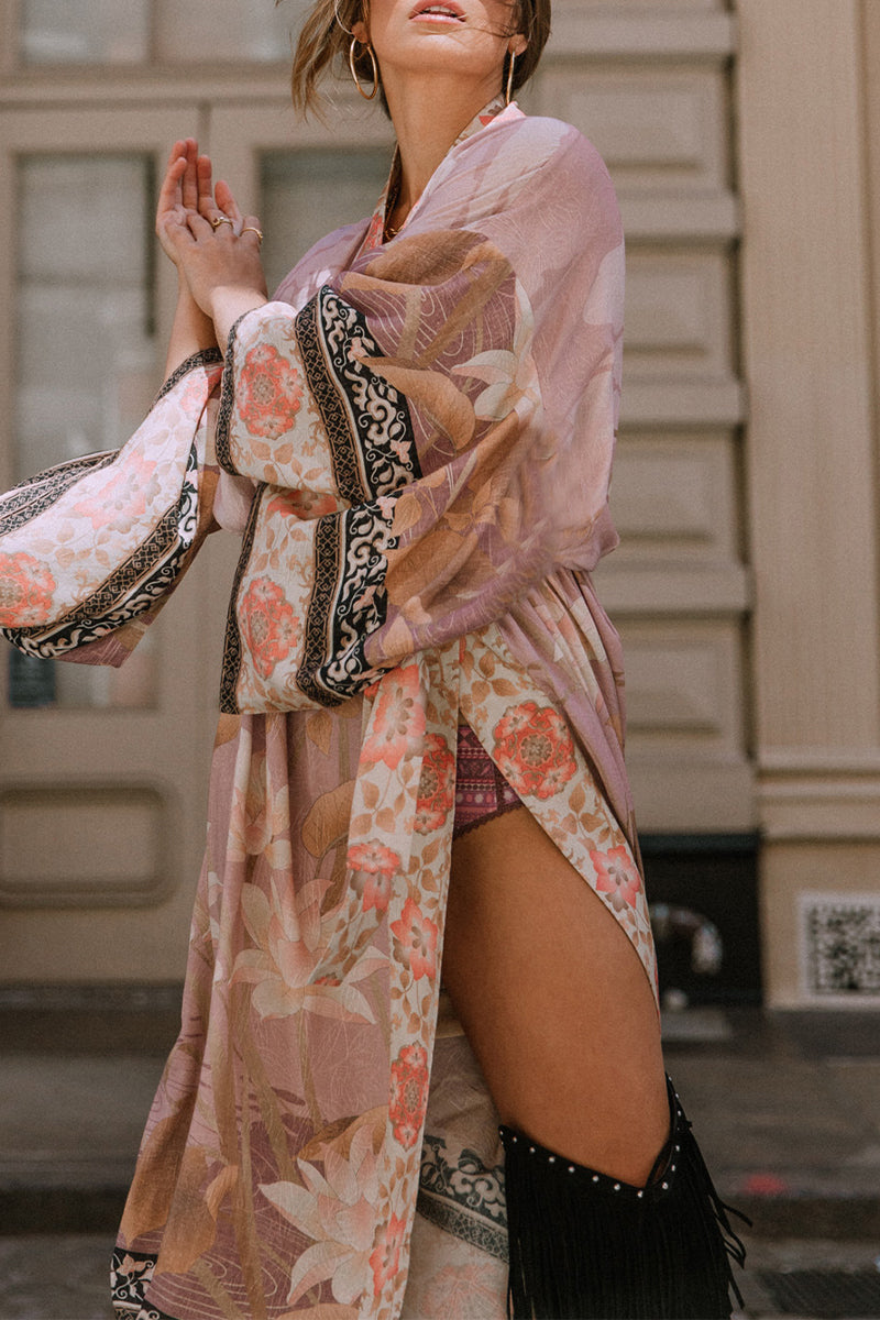 Valenzora | Leisure Floral Print Lace-up Contrast Swimwear Wrap