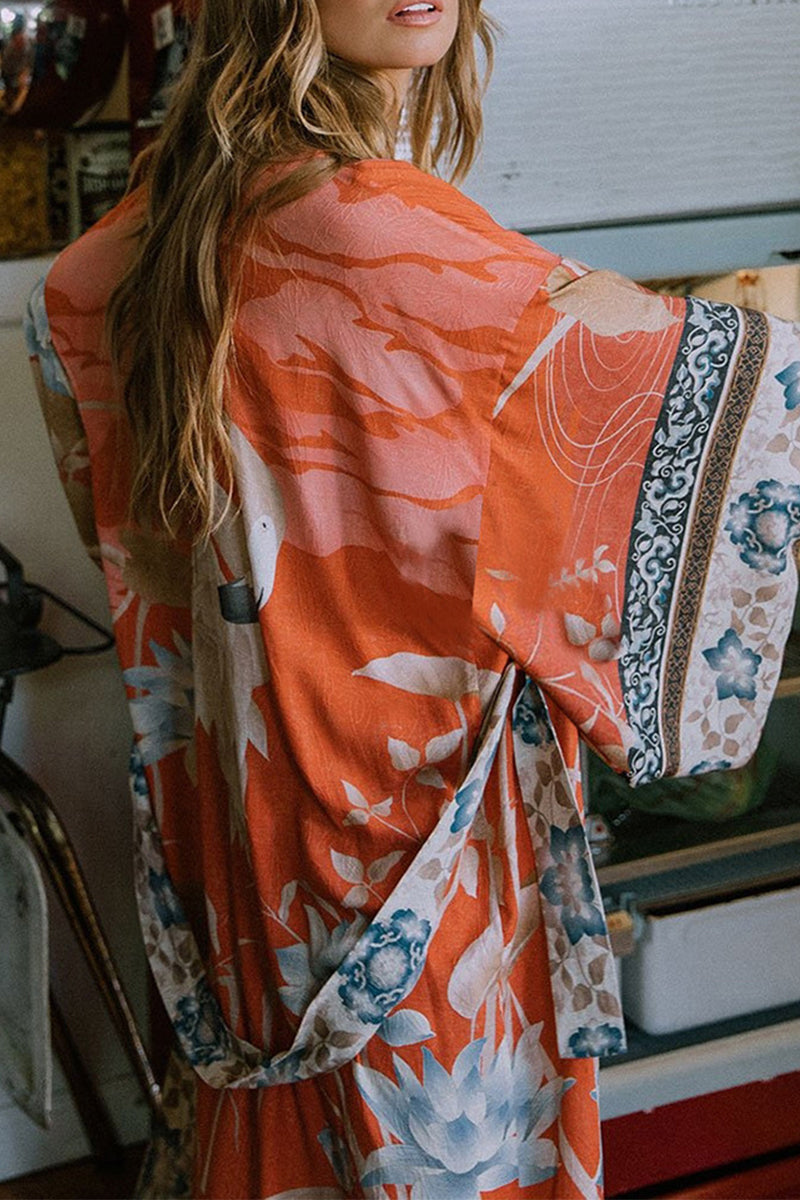 Valenzora | Leisure Floral Print Lace-up Contrast Swimwear Wrap