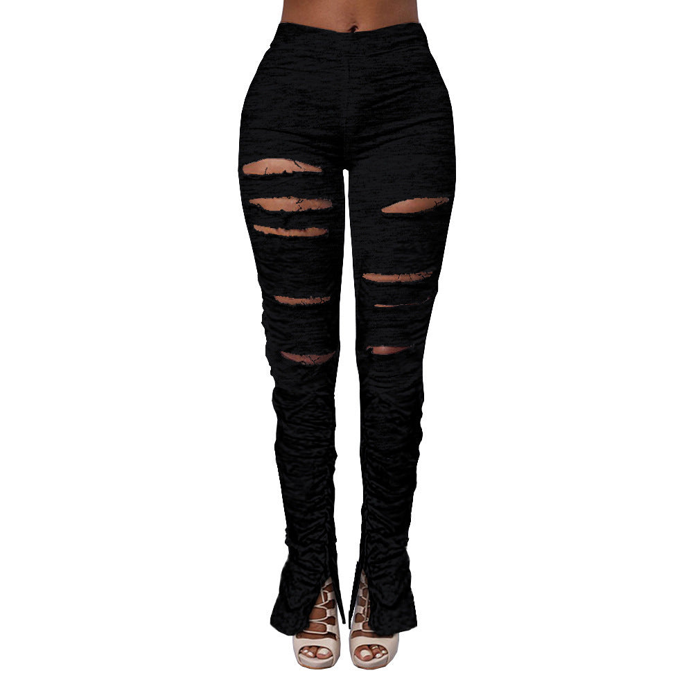 Valenzora | High-waisted ripped fabric gathered trousers