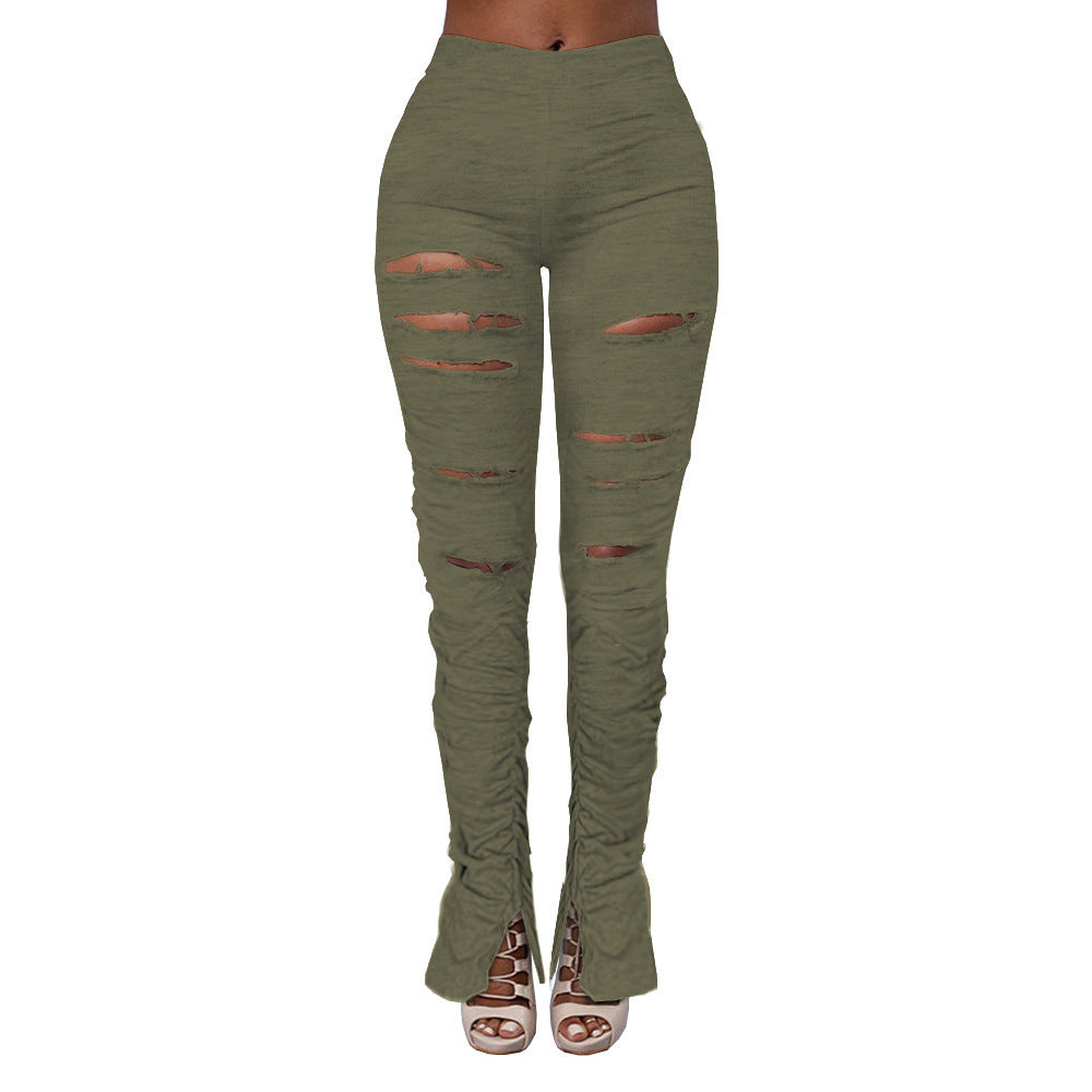 Valenzora | High-waisted ripped fabric gathered trousers