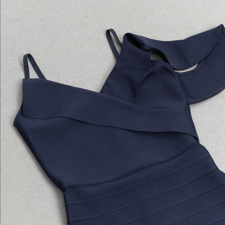 Midi dress with fold-over waistband | Blue