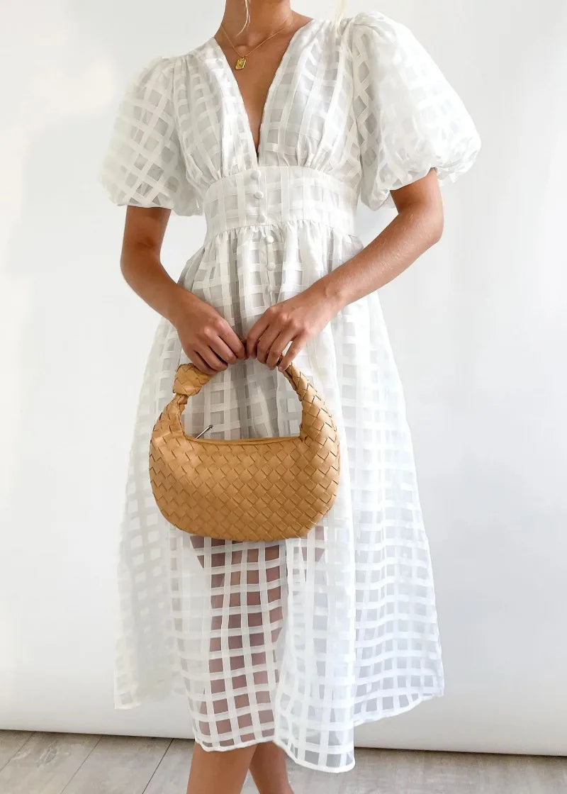 Valenzora | Puff Sleeve Midi Dress