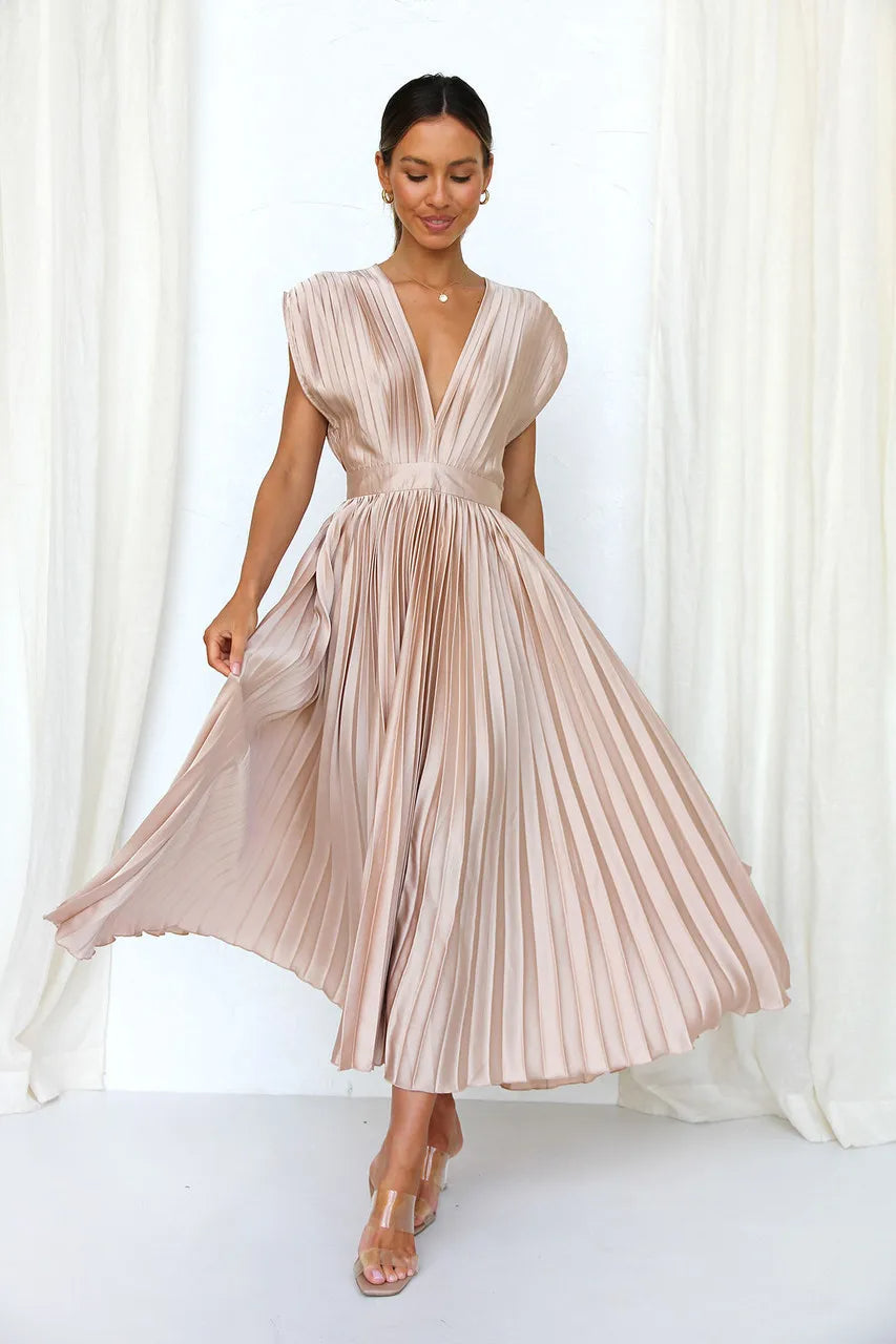 Valenzora | Pleated Plunge Midi Dress