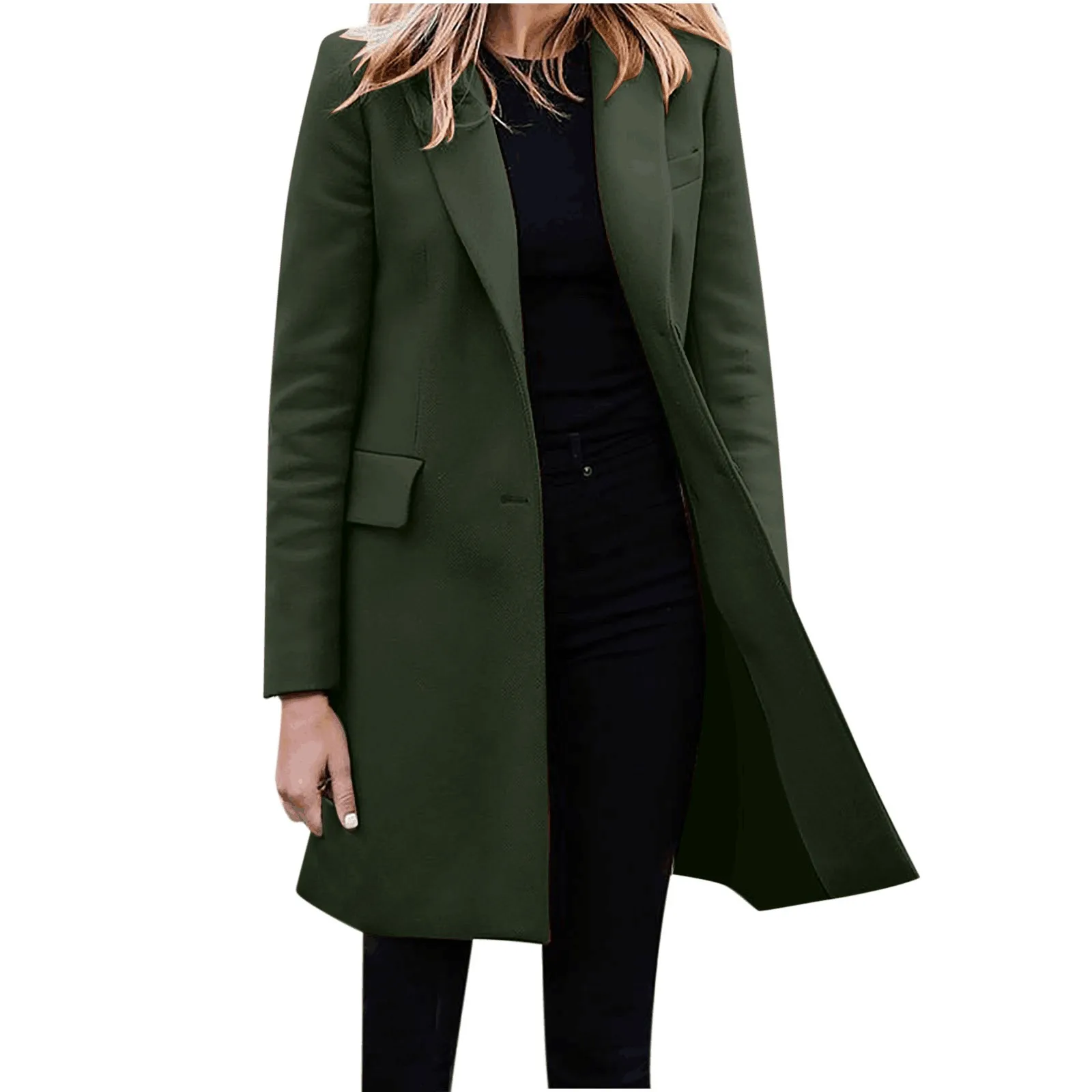 Valenzora | Women's Slim Fit Coat Jacket, One Button Wool Blend Long Jacket