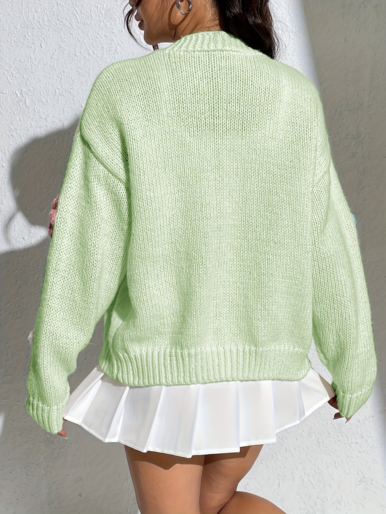 Valenzora | Stylish floral pattern wool knit cardigan