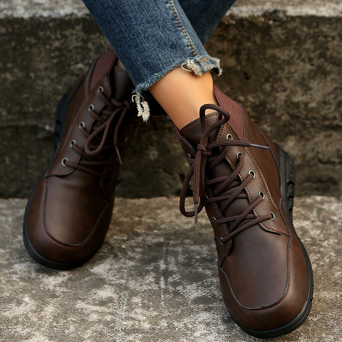 Valenzora | Women's lace-up boots - sturdy ankle boots with elasticated waistband and non-slip sole