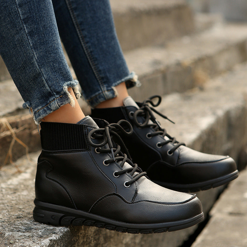 Valenzora | Women's lace-up boots - sturdy ankle boots with elasticated waistband and non-slip sole