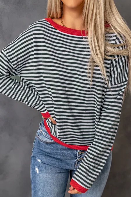 Valenzora | Striped crew neck drop-shoulder T-shirt