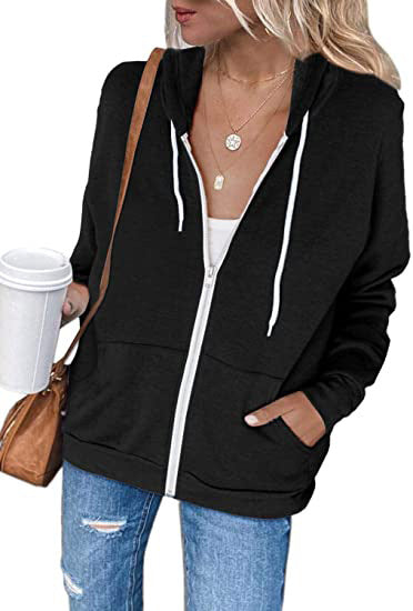 Women's casual hooded sweatshirt with full-length zipper and practical pockets, size S