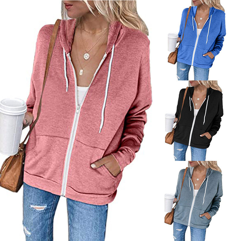 Women's casual hooded sweatshirt with full-length zipper and practical pockets, size S