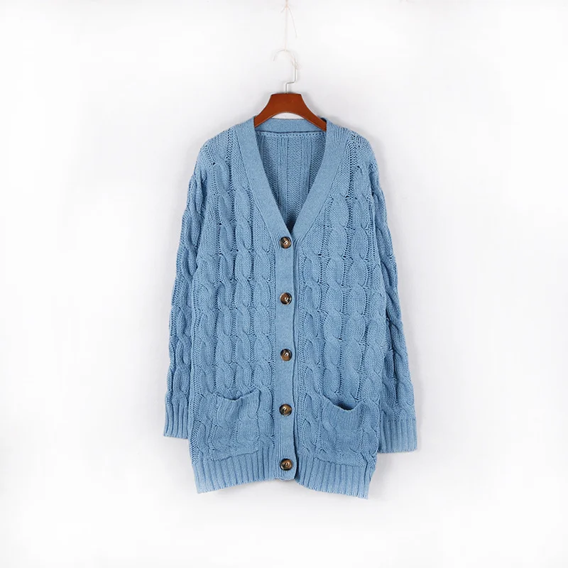 Valenzora | Damen-Wollstrickjacke mit Zopfmuster und Holzknöpfen, lockere Passform