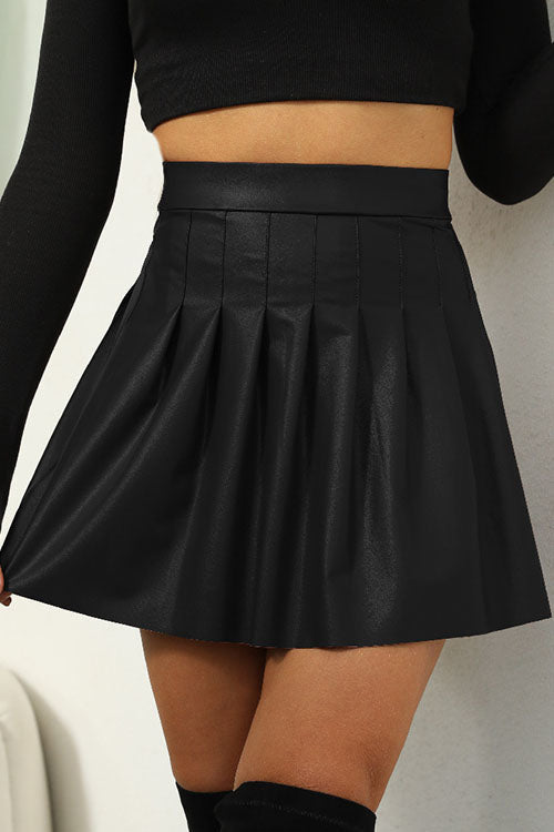 Valenzora | Rosiedress High Waist Faux Leather Pleated Mini Skirt