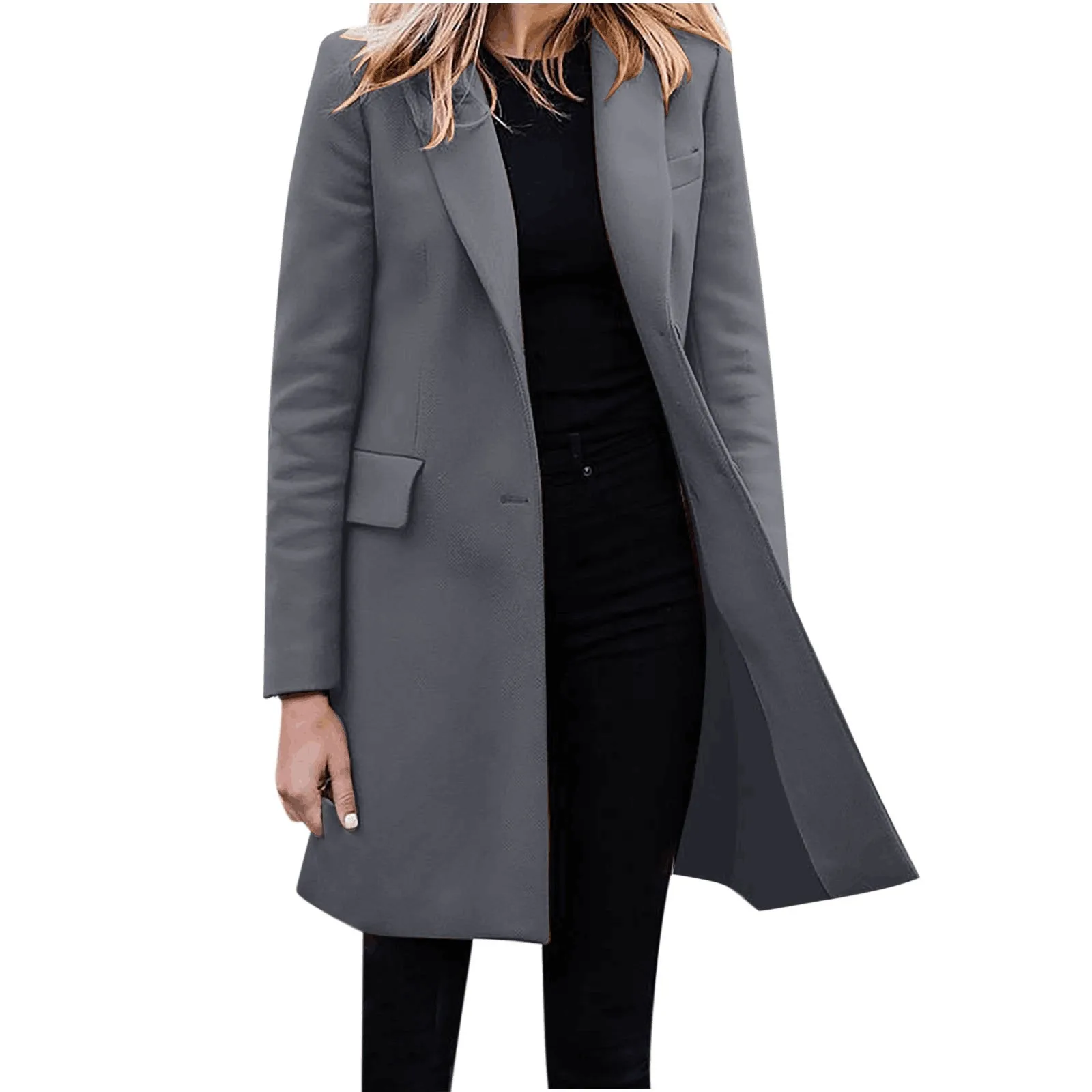Valenzora | Women's Slim Fit Coat Jacket, One Button Wool Blend Long Jacket