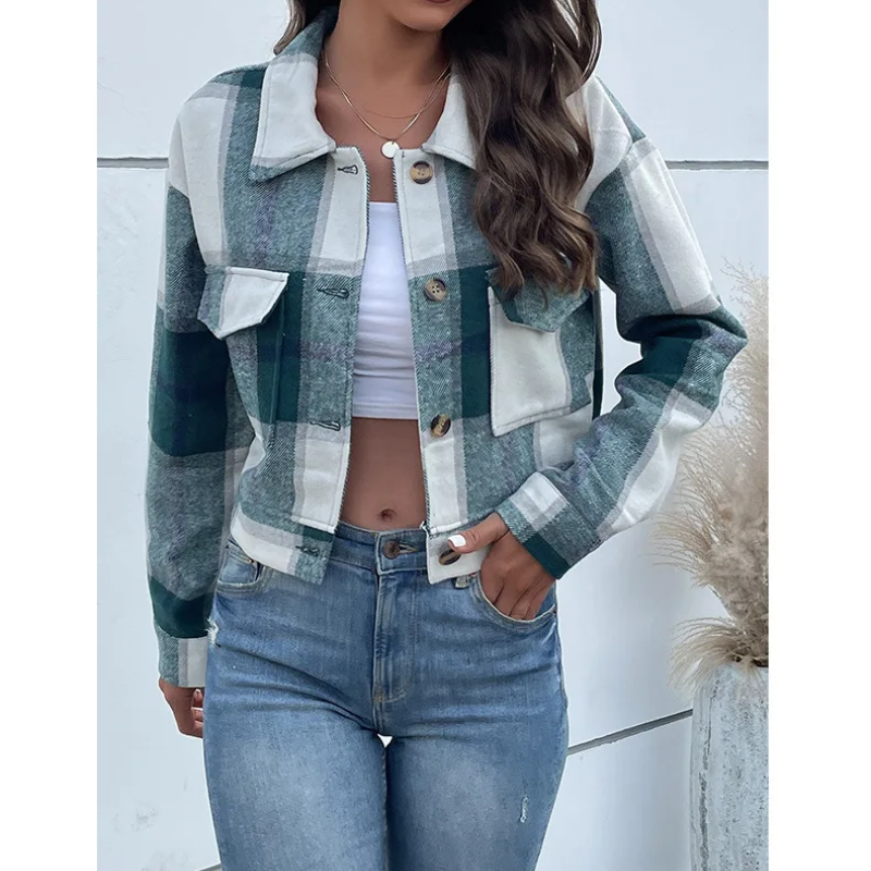 Valenzora | Long-sleeved bomber jacket with check pattern and buttons