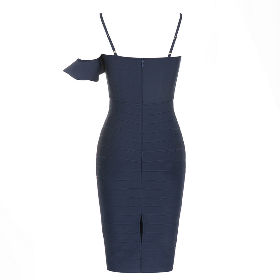 Midi dress with fold-over waistband | Blue