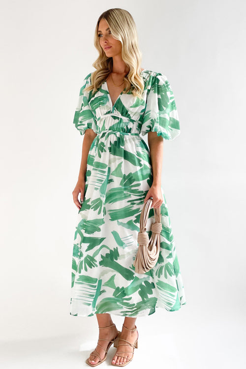 Valenzora | Real Love Print Puff Sleeve Maxi Dress
