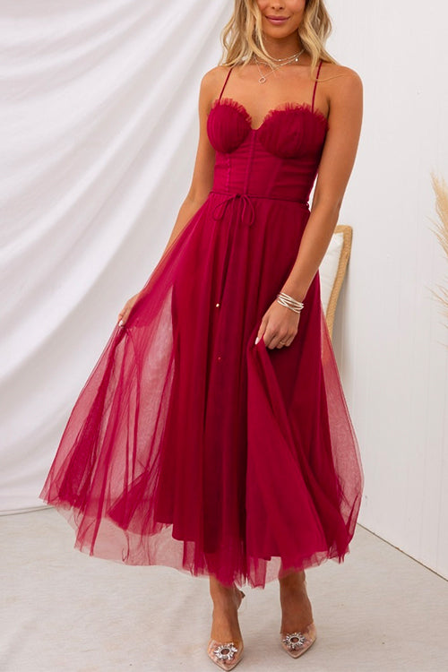 Valenzora | Rosiedress Tüll-Maxikleid mit schwingendem Rock und offener Rückenpartie