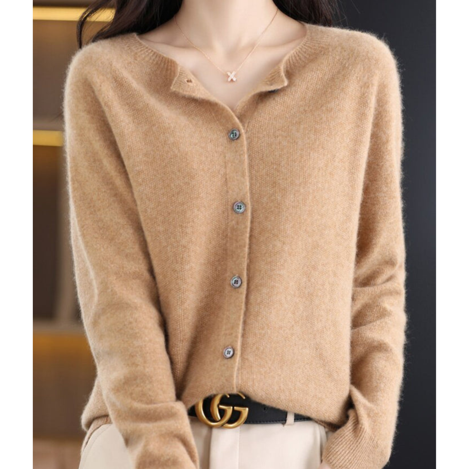 Valenzora | Damen O-Neck Cardigan aus 100 % reiner Merinowolle, Kaschmirpullover