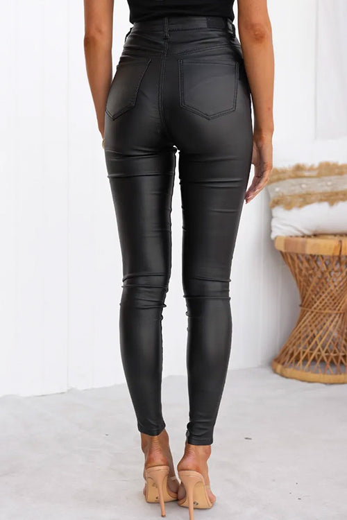Valenzora | High-Waist-Hose aus Kunstleder, Stretch, schmale Passform
