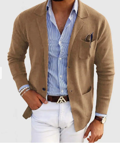 Valenzora | Herren-Cardigan mit lässigen Knöpfen, Taschen und gekerbtem Kragen, einfarbig, lange Ärmel